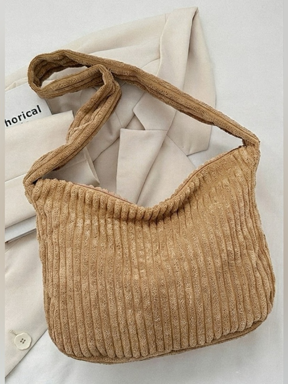 “ Day Trip Crossbody “ Corduroy Tote Bag | Ash Mocha